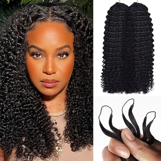 Kinky Curly Wave Crochet Human Hair Pre Loop Extensions