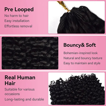 Deep Curly Crochet Human Hair Pre Loop Extensions