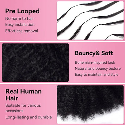 Kinky Curly Wave Crochet Human Hair Pre Loop Extensions