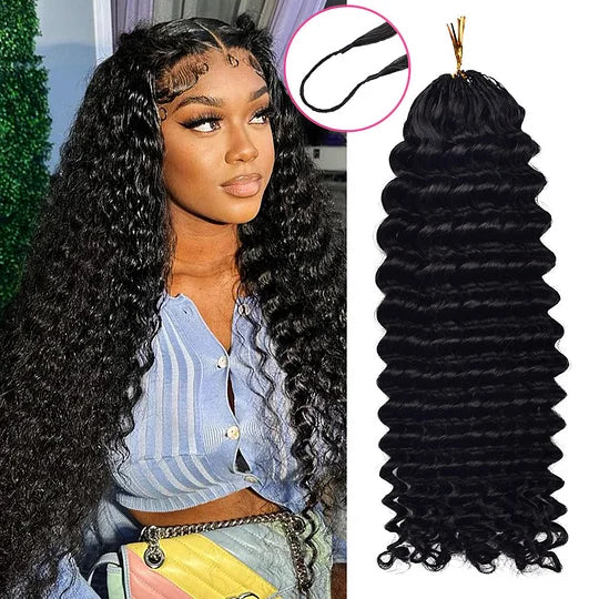 Deep Wave Crochet Human Hair Pre Loop Extensions