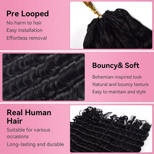 Deep Wave Crochet Human Hair Pre Loop Extensions