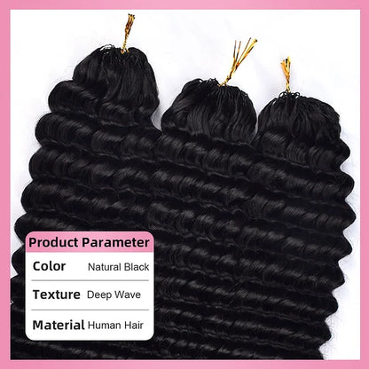 Deep Wave Crochet Human Hair Pre Loop Extensions